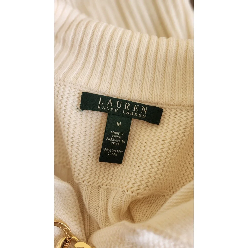 Lauren Ralph Lauren Cream Ribbed Shawl‎ Collar Sweater Gold Clasp Medium - Picture 4 of 7